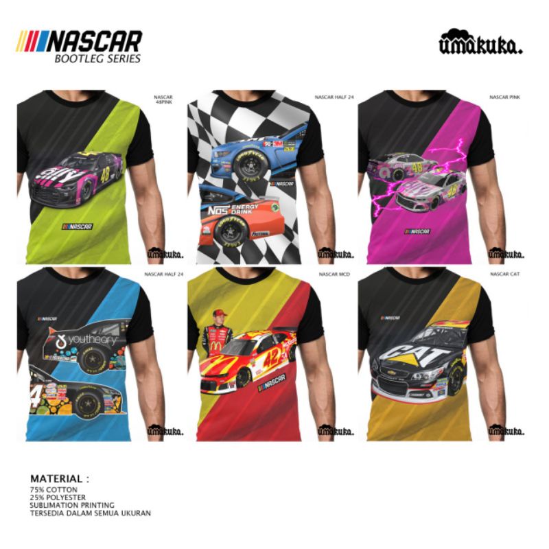 Kaos/tshirt 3D umakuka Nascar 88 green snicker McD  cat 48 47 18 24 Busch half merah pink  biru  ker
