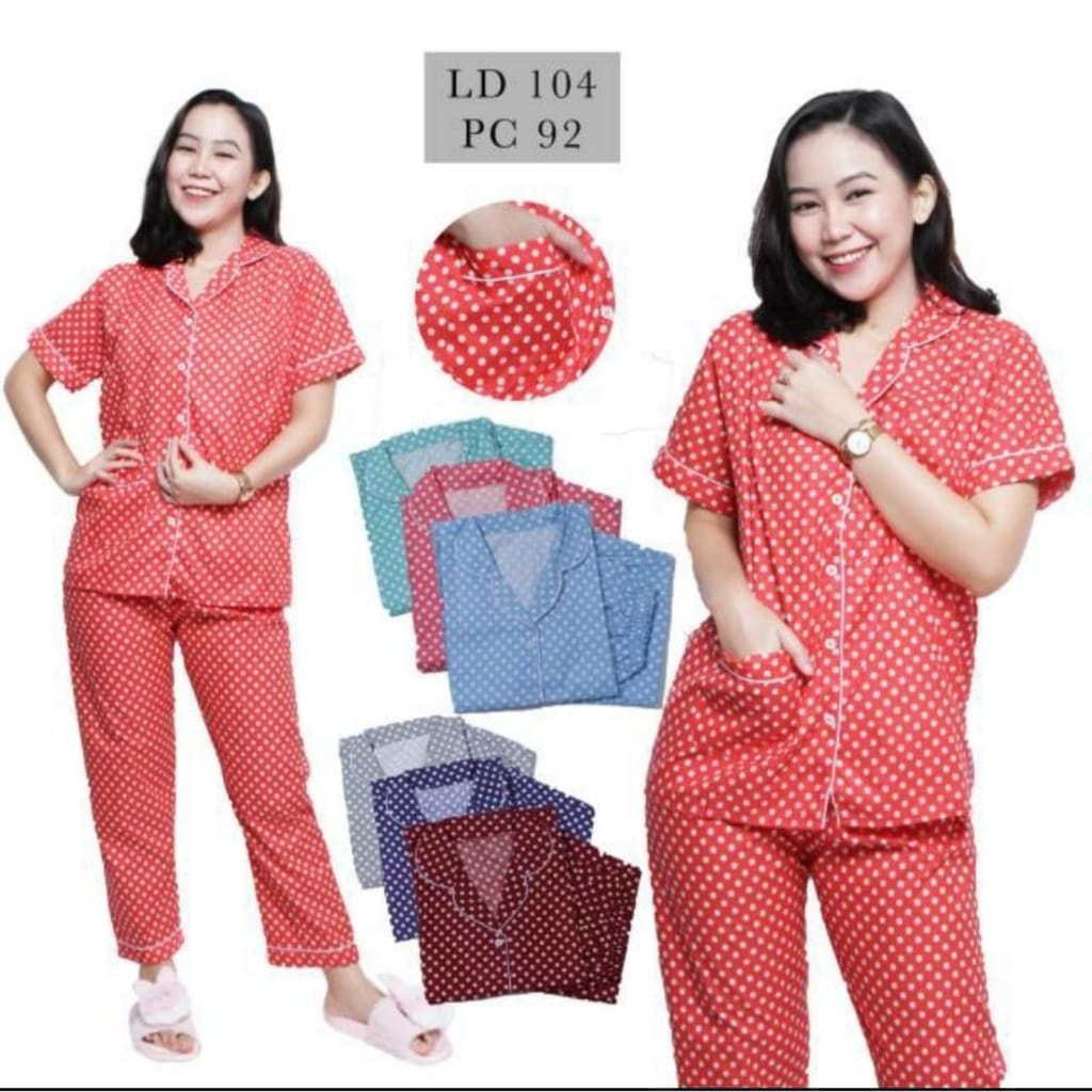 BAJU TIDUR WANITA / PIYAMA WANITA KATUN MOTIF POLKADOT CP