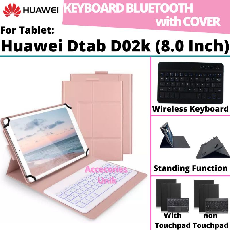 Huawei Dtab D02k D-02k Compact Docomo Tab Tablet 8 8.0 Inch Inci Book Cover Keyboard Wireless Bluetooth Flip Stand Case Casing