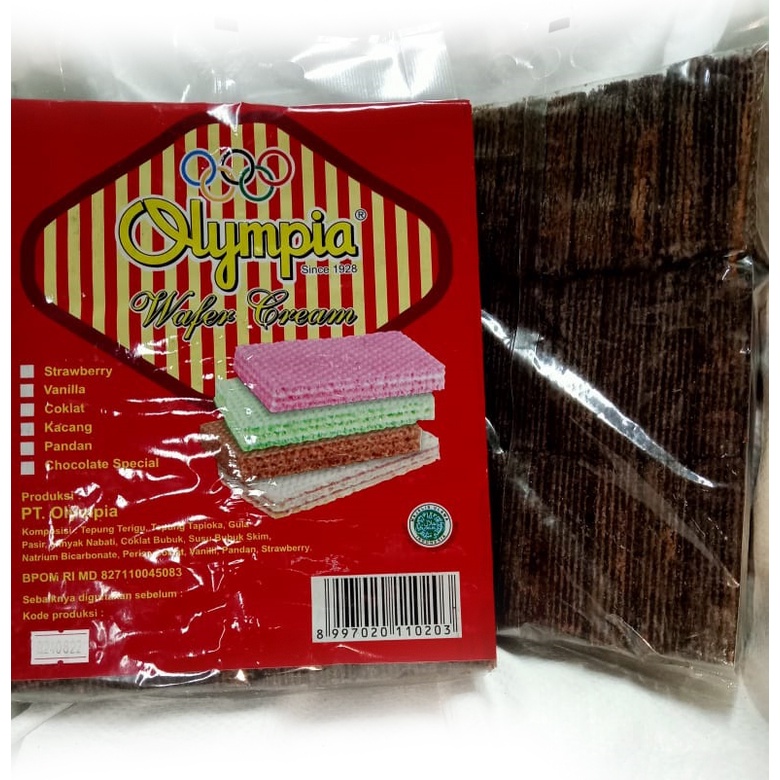 

Wafer Olympia 7 lapis rasa cokelat kemasan jadul 500 gr