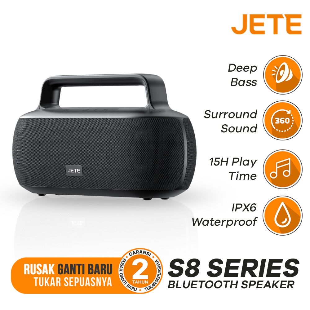 Speaker Bluetooth Portable JETE S8 IPX6 Surround Sound Deep Bass - Garansi Resmi 2 Tahun