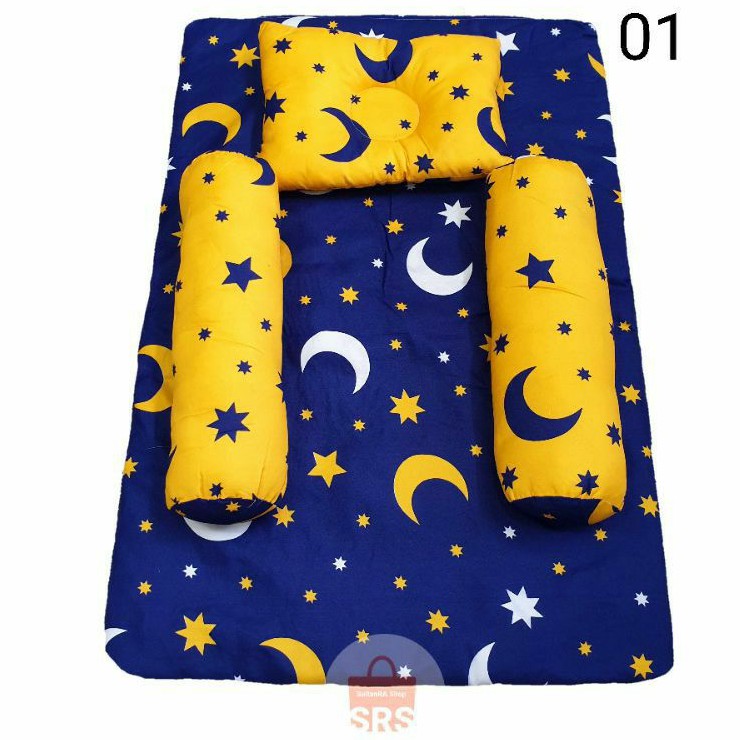 1 Set Kasur Bayi CARACTER (1 Kasur +1 Bantal +2 Guling) Tempat Tidur Bayi / Matras Lipat Bayi