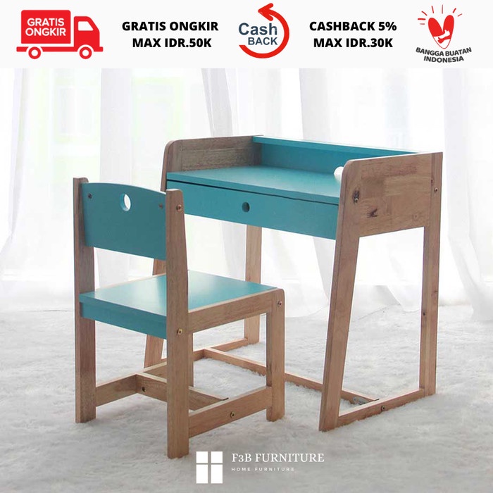 Kursi Kayu - Meja Belajar Anak Kayu Set Kursi Minimalis Charleston - Biru