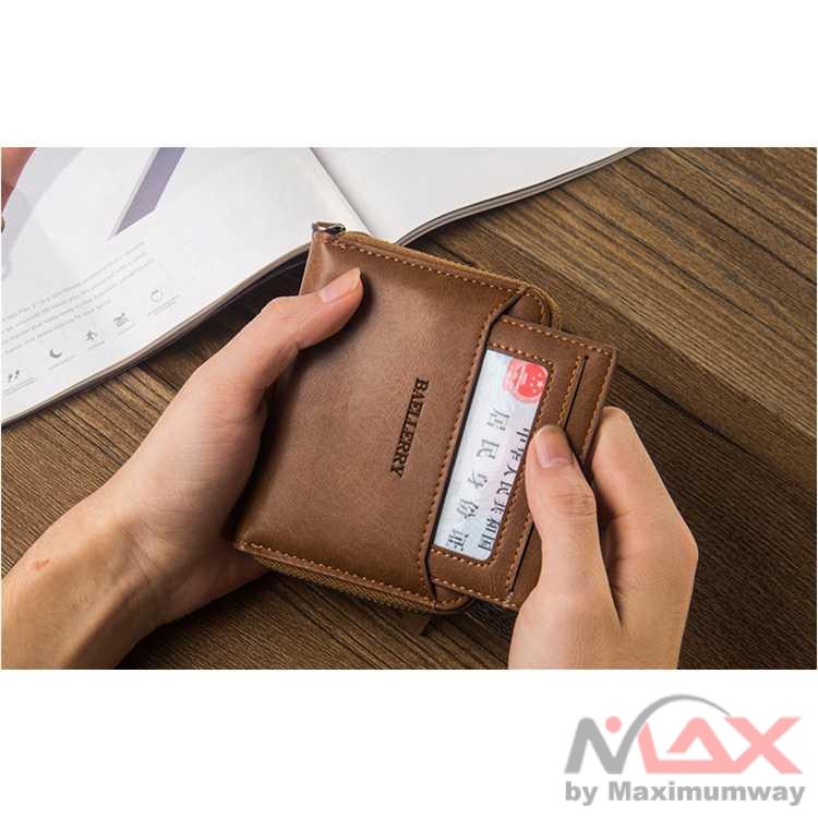 Baellerry 100% ORIGINAL Dompet Pria Bahan Kulit keren ORIGINAL Genuine keren exclusive dompet cowok Baellerry Casual Men's Zipper Short Wallet Europe Multi-function Card Holder Cross vertical Section Vintage Luxury Theft Protect