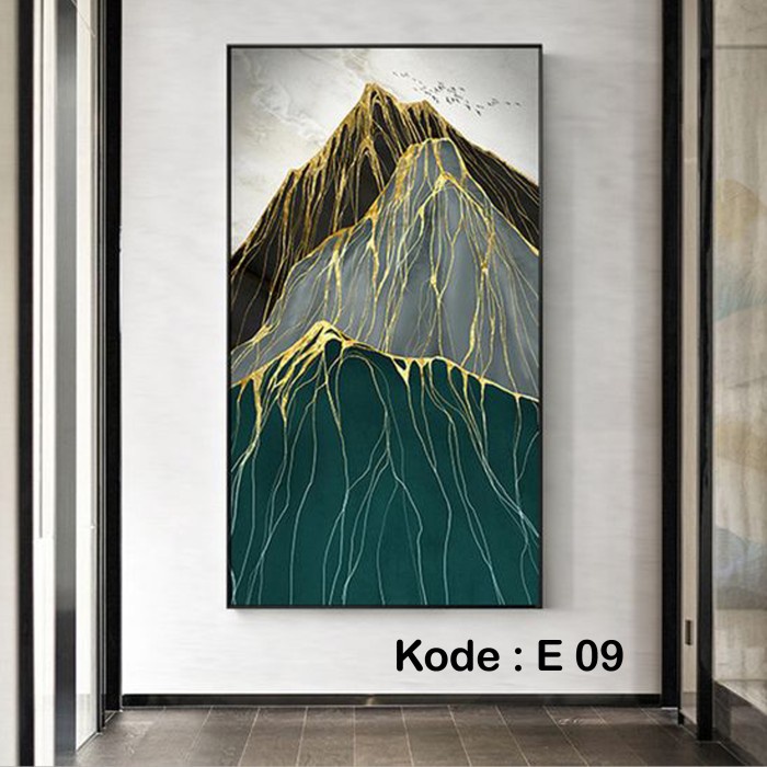 LUKISAN KANVAS ABSTRAK GREEN GOLD E09 ~ 150 x 80