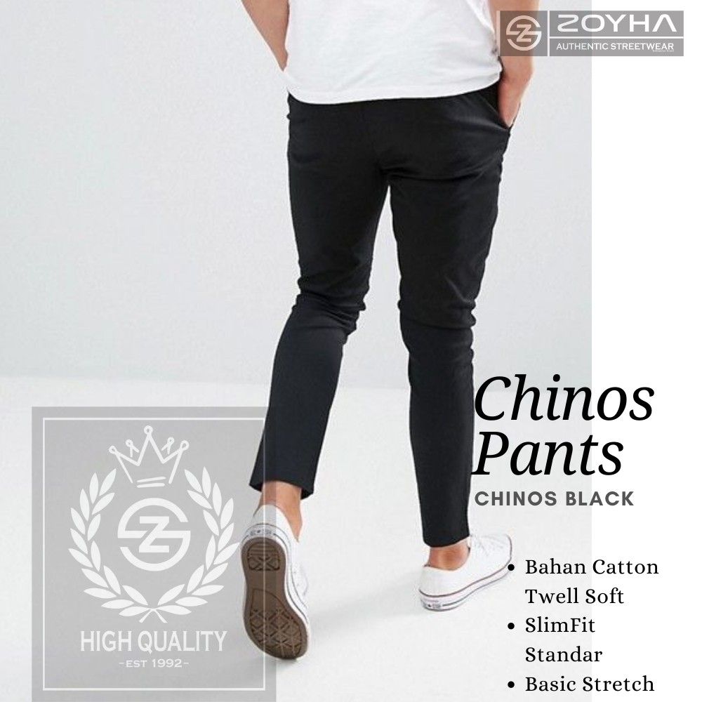 YANG LAGI HITS Celana Chino Slimfit Pria Hitam Panjang Formal dan Casual Kantor Original