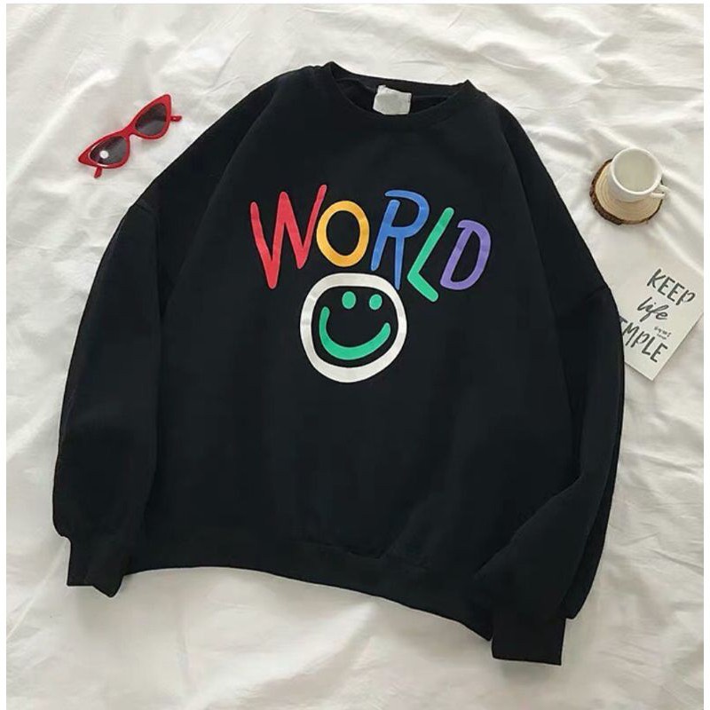 WORLD SMILE SWEATER OVERSIZE WANITA - SWEATER WANITA CREWNECK BASIC