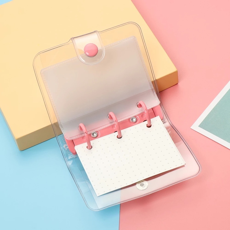 Cover Buku Catatan / Binder Loose Leaf 3 Lubang Mini Portable Transparan Untuk Kantor / Sekolah