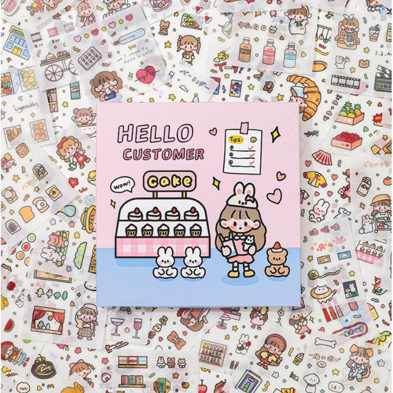 STICKER AESTHETIC UNTUK TAS KOREA/STIKER KOTAK GAMBAR LUCU ASLI IMPORT