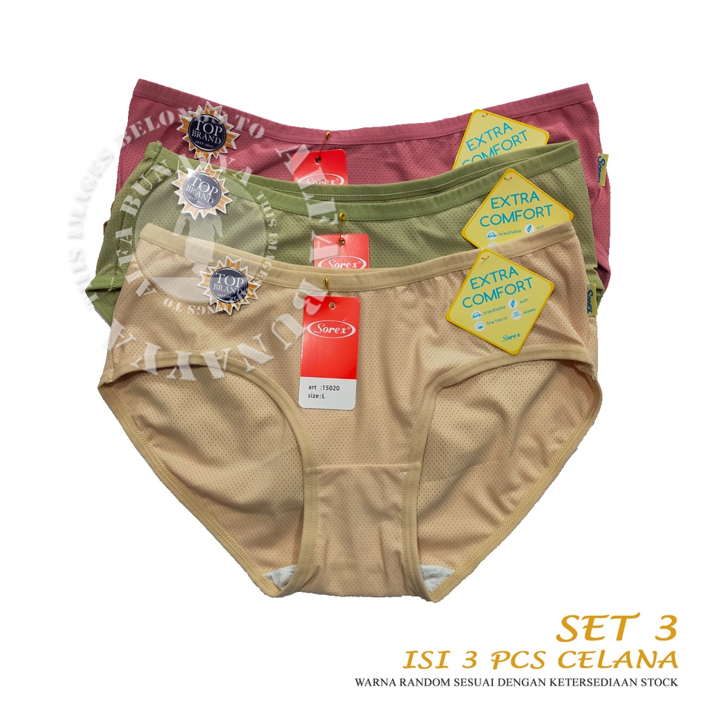 3 Pcs Celana Dalam Wanita SOREX 15020 - MINI Cutting - Extra Comfort CD Underwear - Pakaian Dalam Wanita Katun Cotton