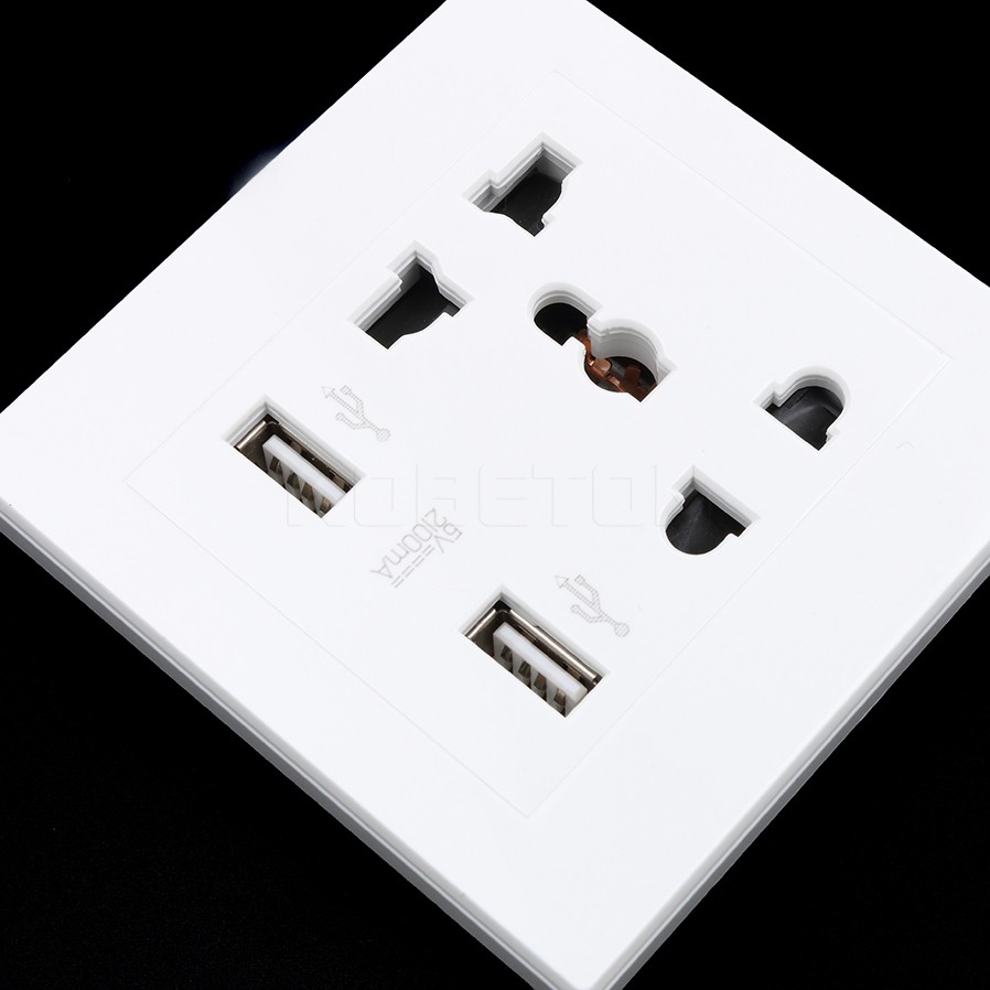 Taffware Stop Kontak Universal UK EU US &amp; 2 Port USB Wall Socket