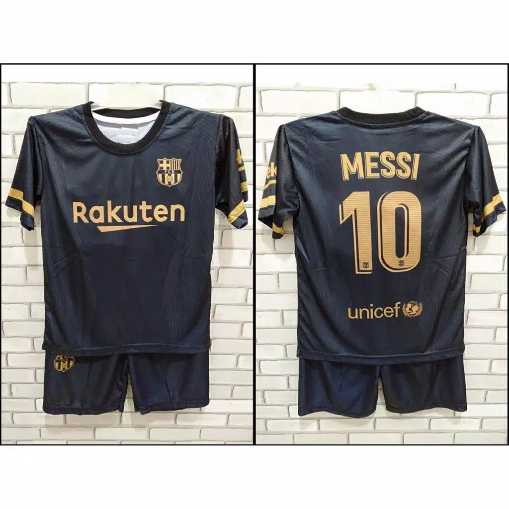 BC01 - Jersey Bola Barcelona AWAY Messi / Kaos Sepak Bola Anak Baju / Barca Kids Sport Tshirt