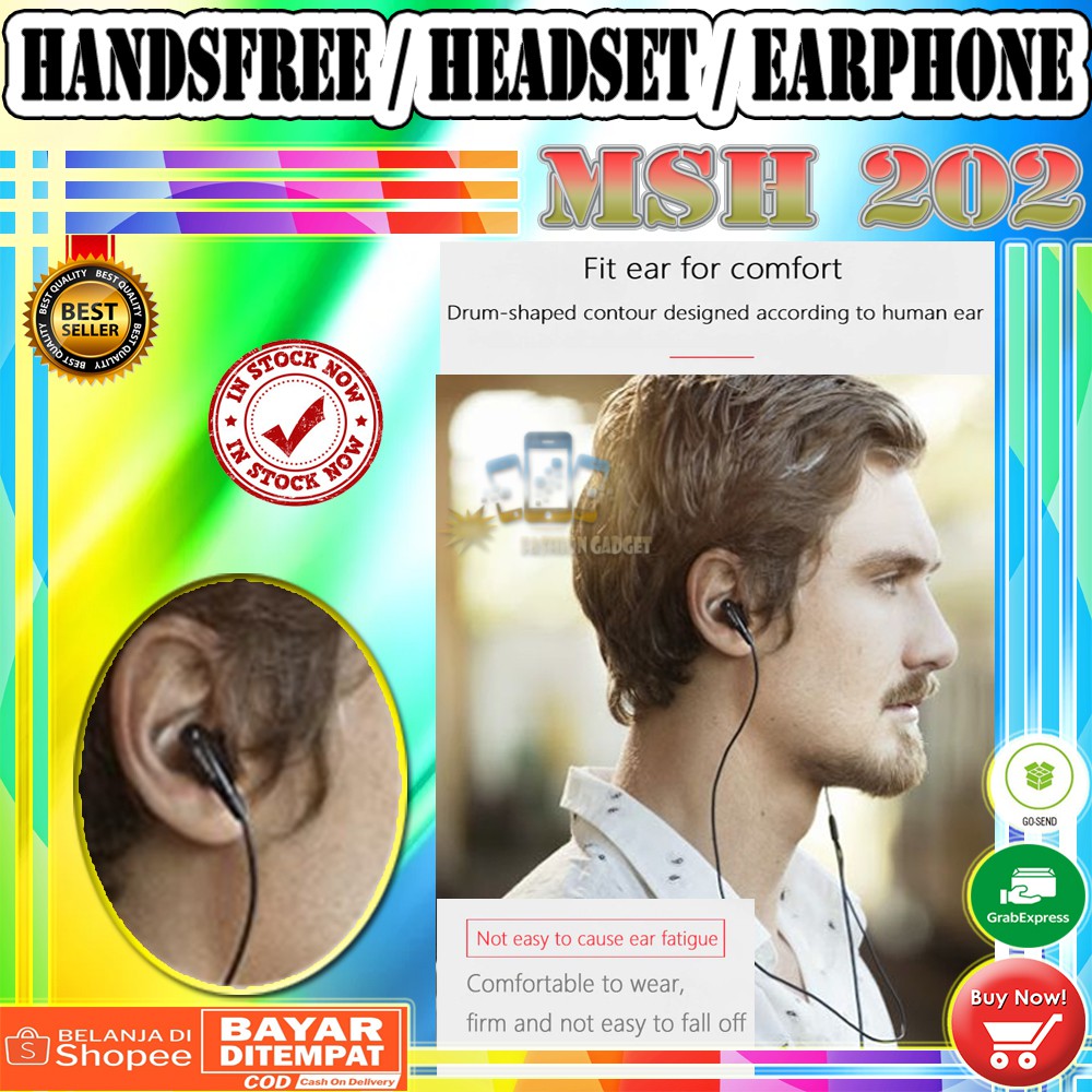 MSH 202 Handsfree DENGAN Mic ( 2 Fungsi Bisa IPHONE / ANDROID ) Headset Earphone Handfree jack 3.5mm