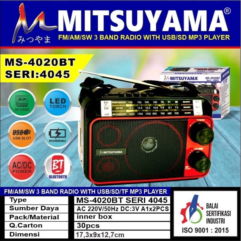 Radio speaker bluetooth usb memory MITSUYAMA MS 4045BT / MS 4044BT / MS-4020BT UNIX 8 BAND radio am fm sw