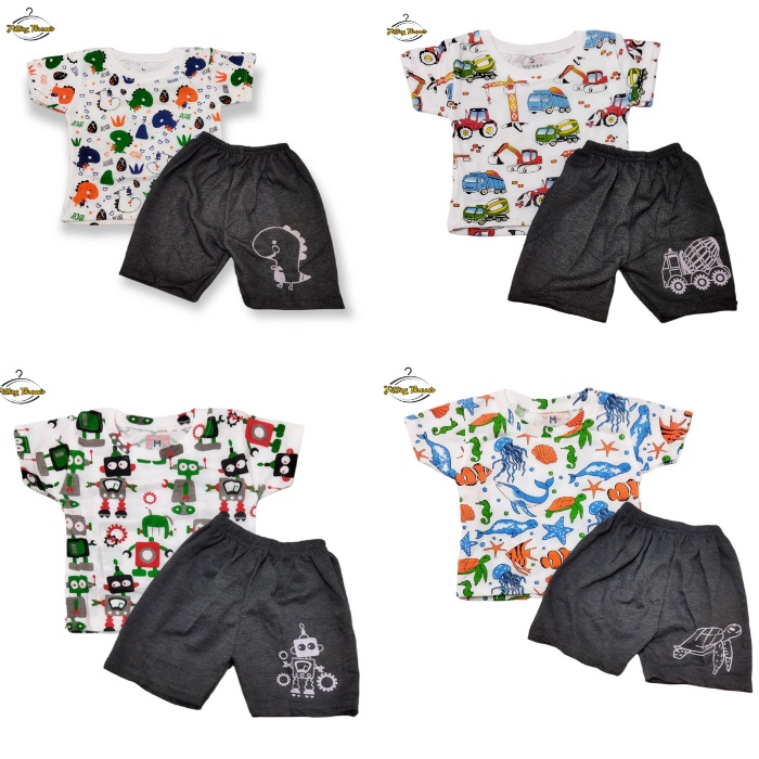 Setelan Baju Celana Bayi Anak Cowok Cewek Usia 0-12 Bulan / Set Baju Celana Pendek Bayi Anak Laki Laki Dan Perempuan Newborn Motif Hewan KS KIDS