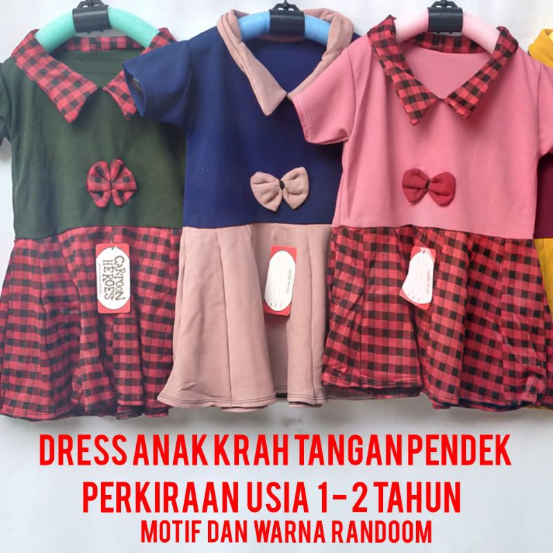 DRESS ANAK MURAH MERIAH KRAH TANGAN PENDEK//1-2 TAHUN,TERGANTUNG BADAN ANAK//MOTIF dan WARNA RANDOOM