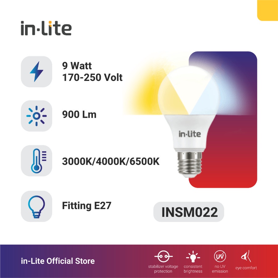 INLITE Lampu Bohlam LED TriColour 9w 9 Watt INSM022 Lampu Bohlam 3 Warna