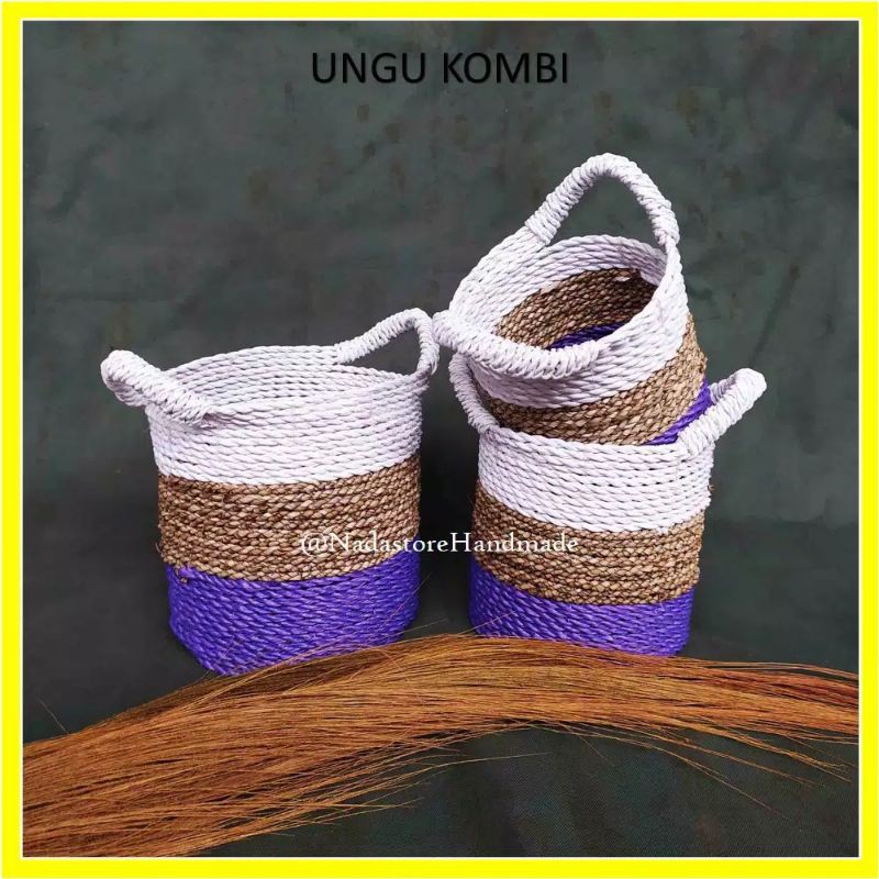 HIASAN KERANJANG ANYAM KUPING-COVER VAS KUPING-COVER POT ANYAM ISI 3 PCS  SEAGRASS BASKET