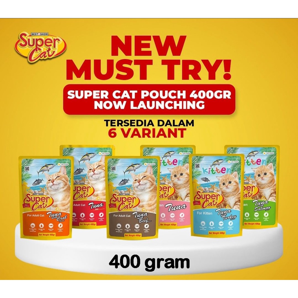 Supercat Pouch 400 gram SUPER BESAR Sachet Makanan Basah Wetfood Super Cats Cat