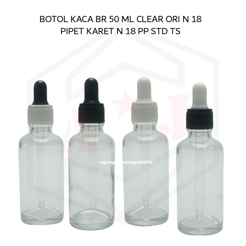 Botol Kaca Serum 50 ml  Clear Ori Pipet TS / Pipet Kaca / Botol Pipet Kaca Clear Ori / Pipet Pipet T