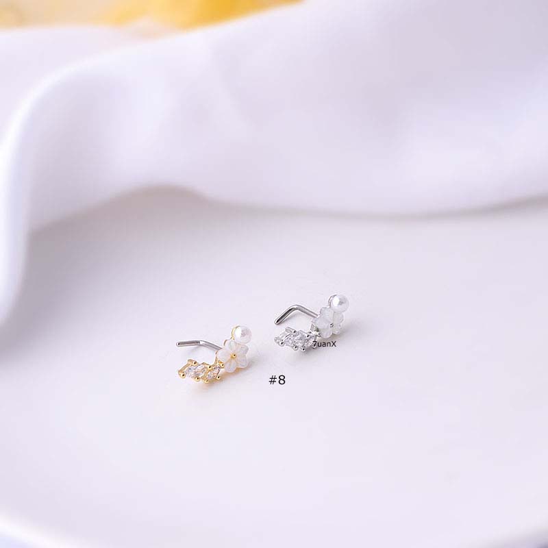1pc Anting Tindik Hidung / Tubuh Bentuk L Bahan Stainless Steel Dengan Zircon 20Gauge