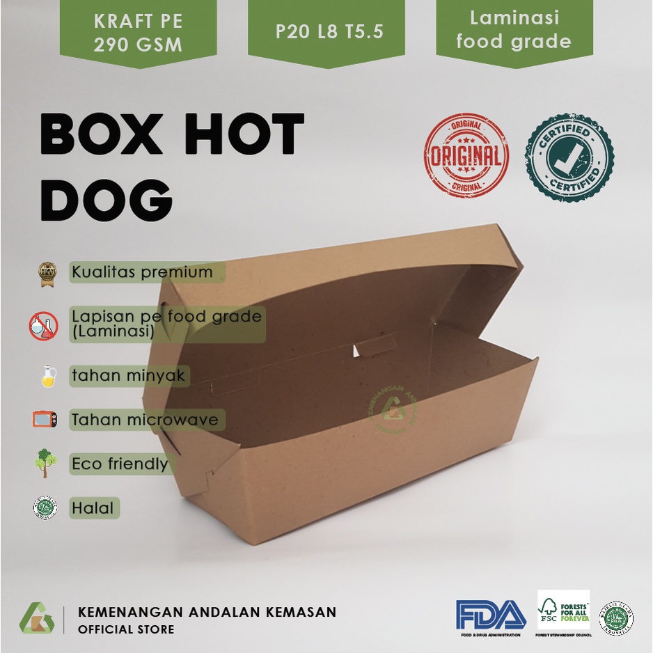 Box Hot Dog / Kemasan Sosis Bakar / Dus Corn Dog / Tempat Hot Dog / Kotak Sosis (WAJIB MEMBELI EXTRA