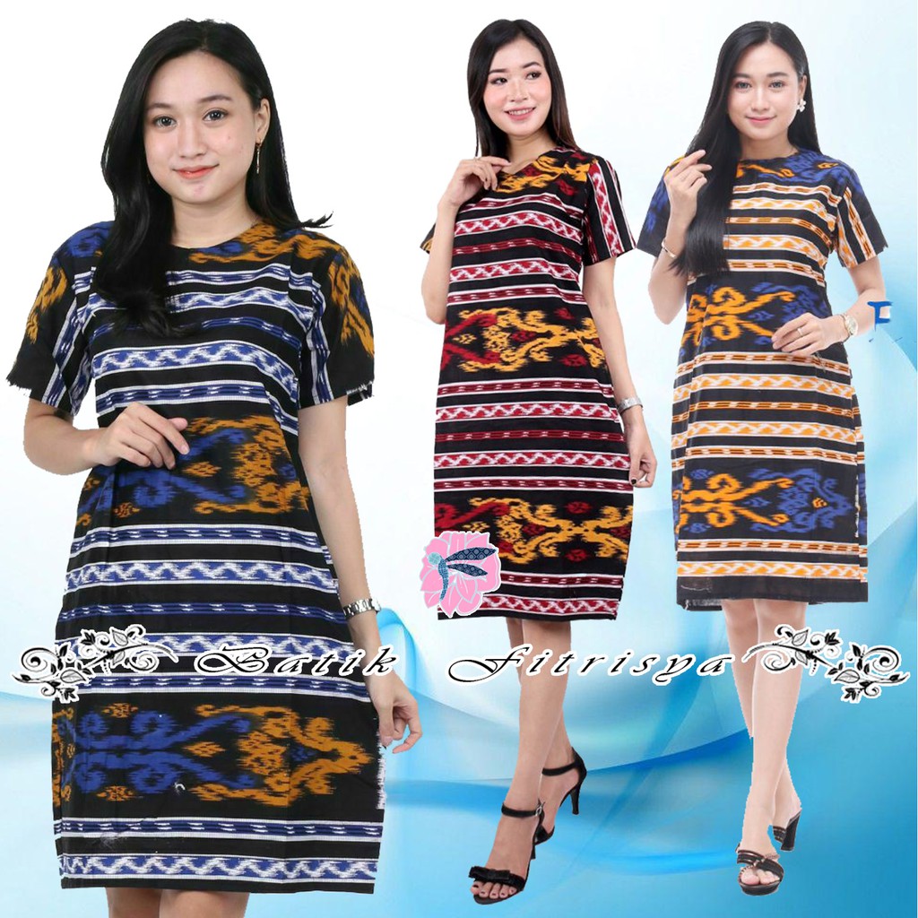 PAKAIAN BATIK WANITA JUMBO DRESS  XXXXL / 4L LENGAN PENDEK MOTIF SONGKET TENUN MERAH BIRU