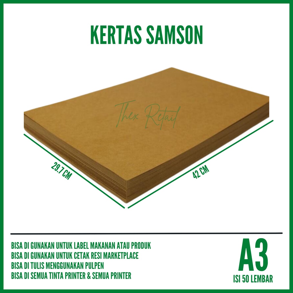 

Kertas Samson A3 75 gr & 80 gr isi 50 lembar / Kertas A3 Samson / Kertas Coklat Packing / Kertas Cuci Mobil / Kertas Samson Coklat / Sampul Buku Coklat / Sampul Buku Tulis