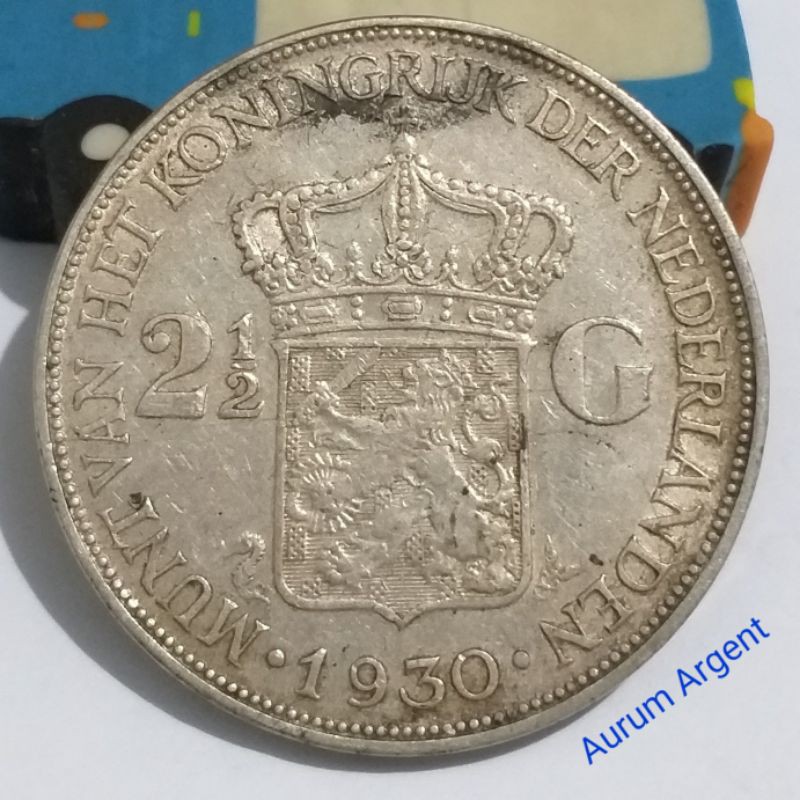 SWILH2.5G-33.. 1 PC KOIN PERAK KUNO ASLI 2.5 GULDEN WILHELMINA TH 1930. -- SILVER COIN --