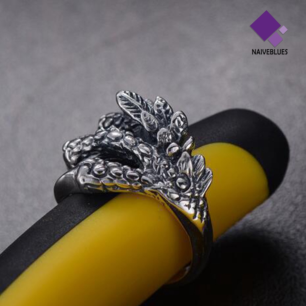 Naiveblue &gt; Cincin Terbuka Adjustable Motif Naga Bahan Titanium Steel Untuk Perhiasan Pria / Wanita / Unisex