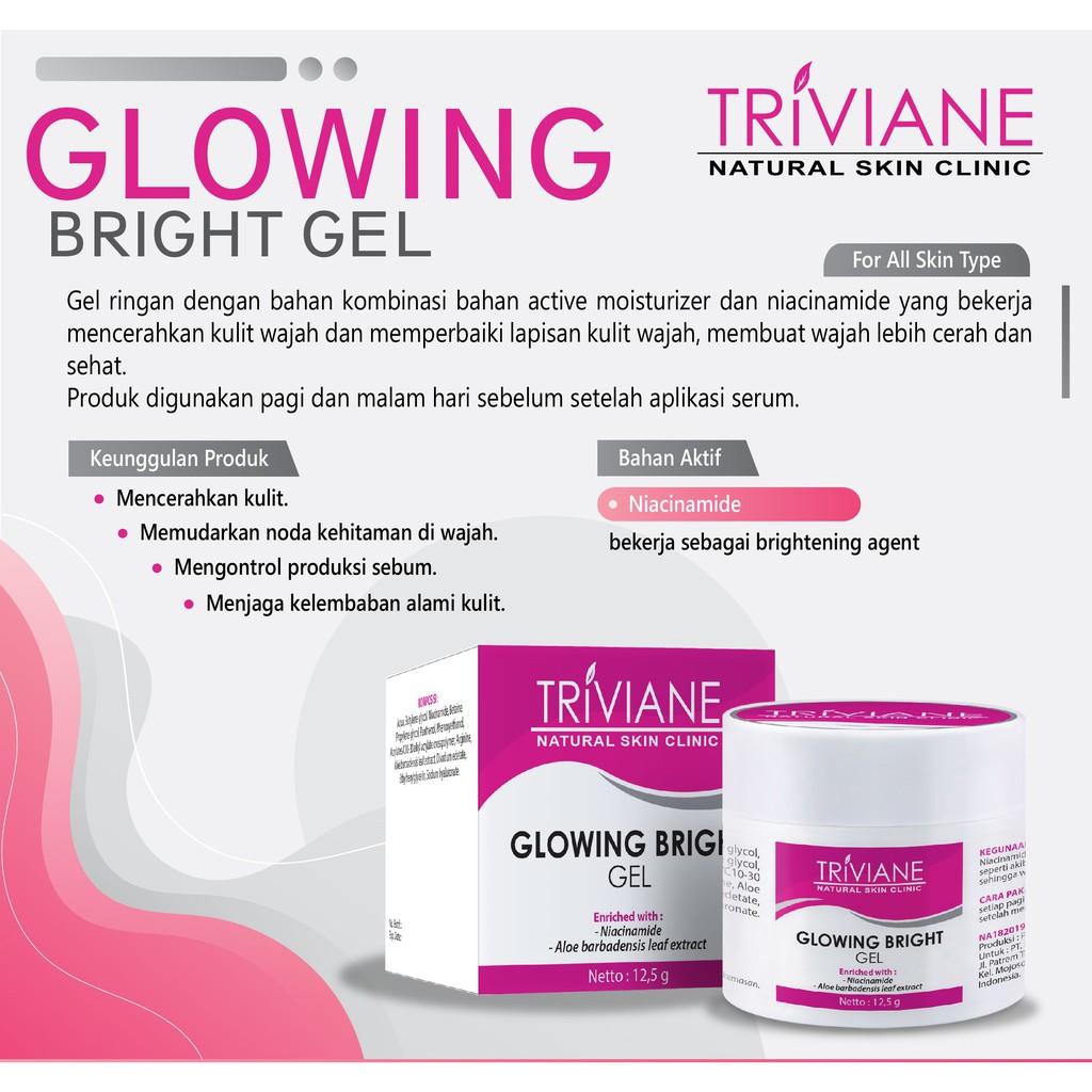 Triviane Glowing Bright Gel 12.5gr Original / Gel Pencerah Wajah BPOM Aman