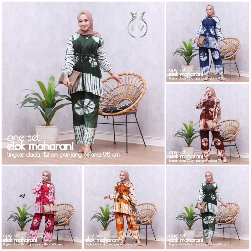 Elok Maharani Set - One Set Wanita Rayon Premium Setelan Wanita Batik Lengan Panjang Set Celana Kekinian LD 110 cm