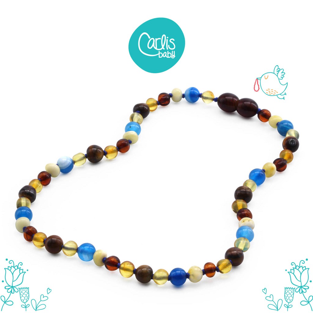 AG63 / AG63 V2/ AGL28  Kalung Amber Tumbuh Gigi Bayi Blue Gemstone By Carlis Baby