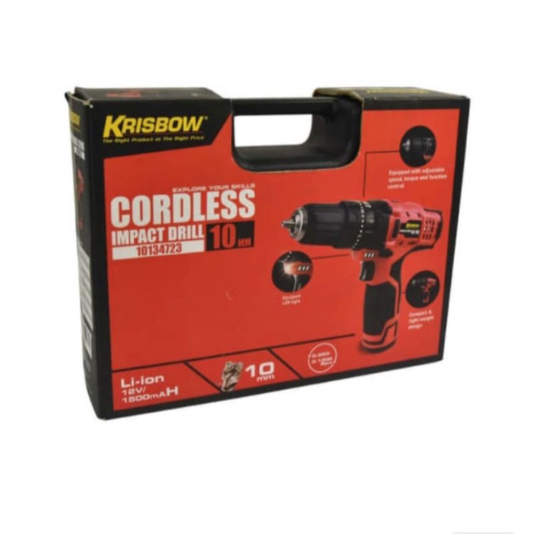 Bor listrik tanpa kabel 10Mm 12V-bor tembor cordless-Bor krisbow