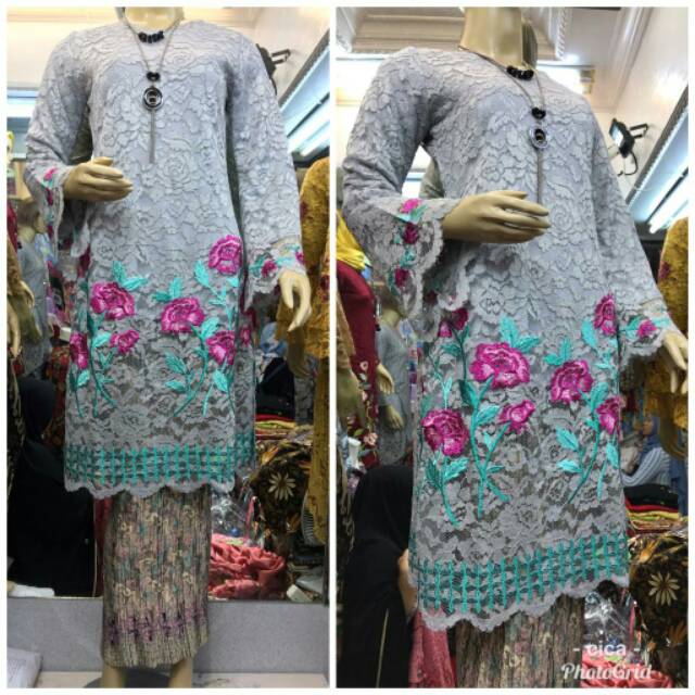 Atasan Kebaya Tunik Kancing Tulle Fatimah Full Bordir mutiara