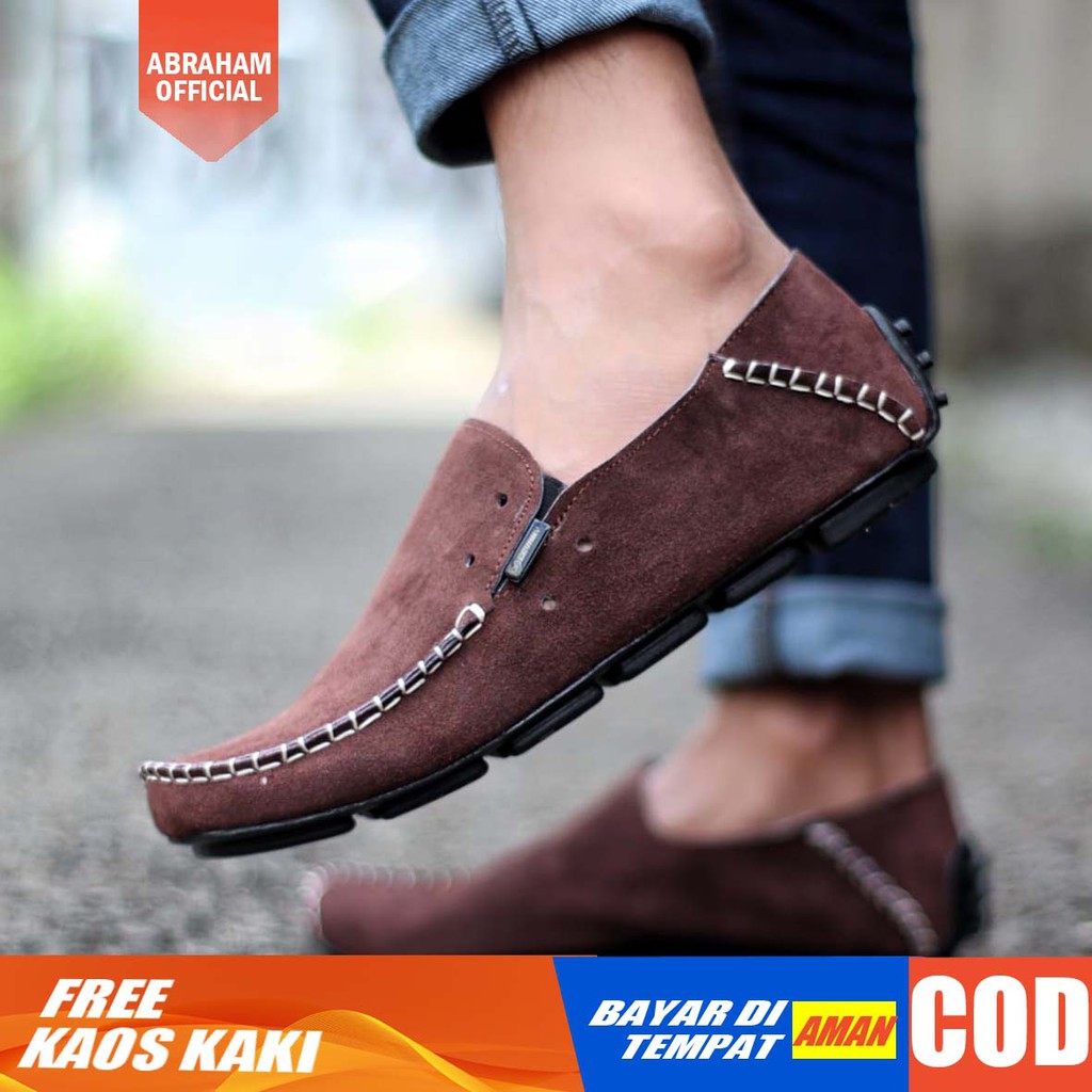 ABRHM x MOCSUE Sepatu Slip On Pria Sepatu Pria Casual Slip Kulit Asli Sepatu Casual Cowok/Cowo Sepatu Kasual Slop Anti Slip Semi Formal Kerja Kuliah Gaya Santai Keren Kekinian Original Murah Terlaris