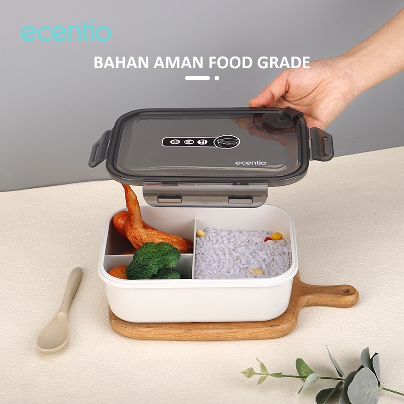 FOODI Kotak Makan 3 Sekat Grid lunch box 1300ml /Anti bocor food container Square/Free peralatan makan/Anti Tumpah Kotak Bekal makan