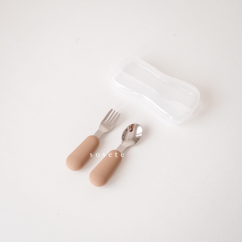 Little Sosete - Premium Cutlery Stainless Steel SET | 1 Set 2 PCS *peralatan makan bayi *bibs bayi *sendok garpu bayi *mangkok bayi *peralatan makan bayi *mpasi bayi-Breige