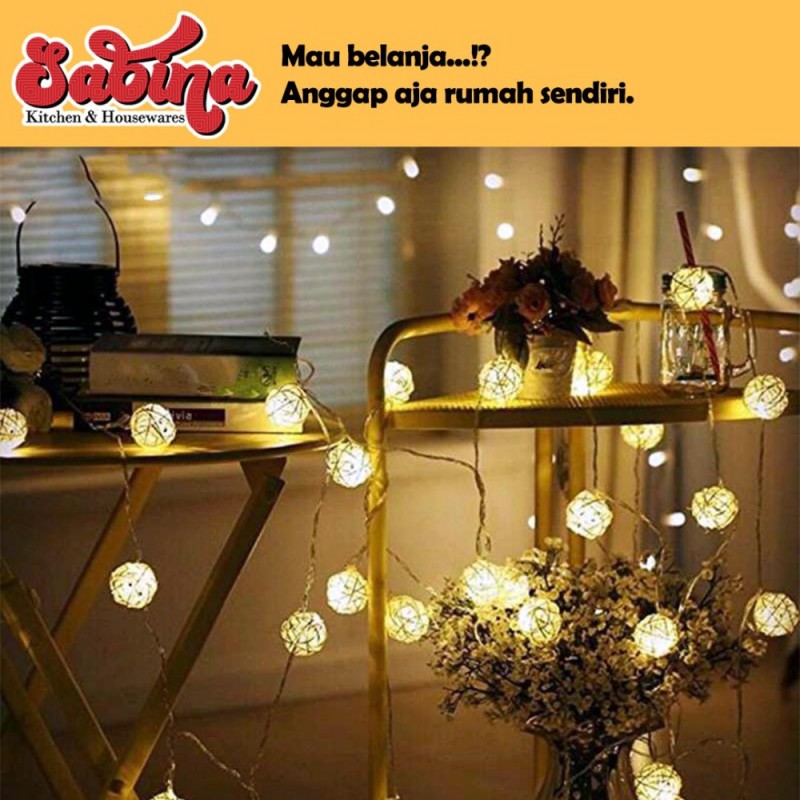 Lampu Hias Dekorasi Kamar Rumah Bola Rotan String Fairy 10 LED