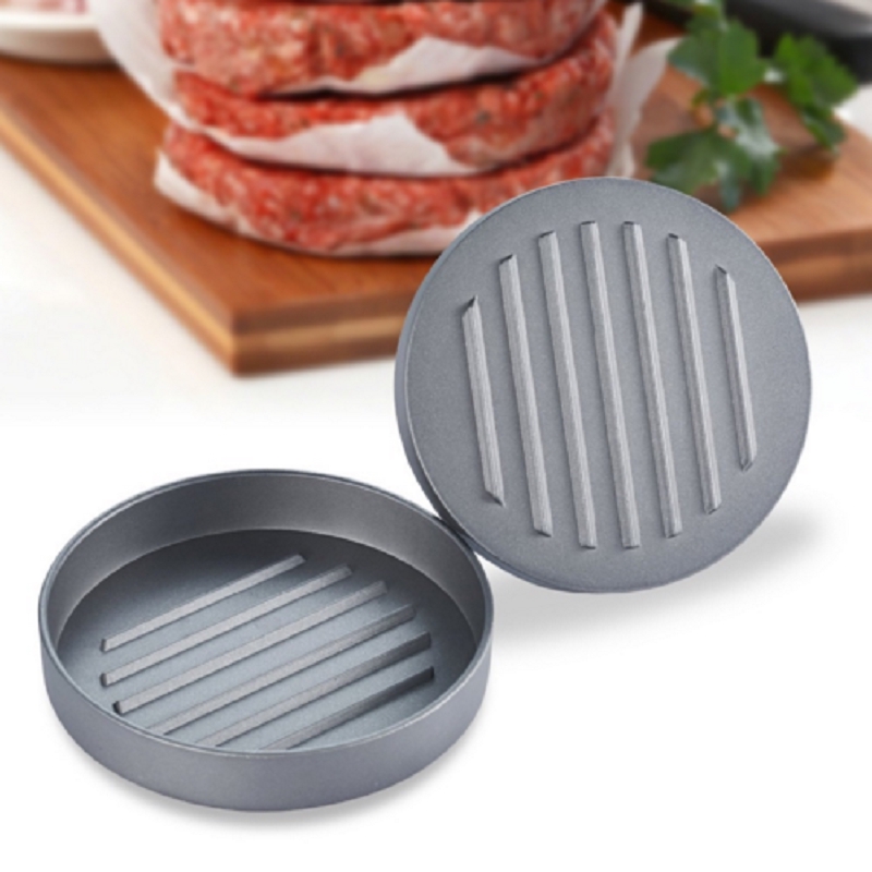 Cetakan Press Daging Aluminium Anti Lengket Bentuk Bulat BBQ Beef Hamburger Meat Presser Patty Maker Mould Alat Dapur