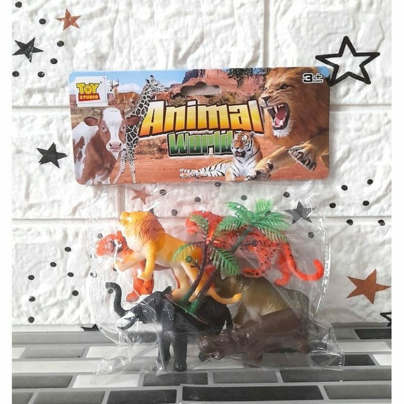 Mainan anak miniatur hewan/binatang harimau badak gajah singa kuda nil macan tutul berbahan karet