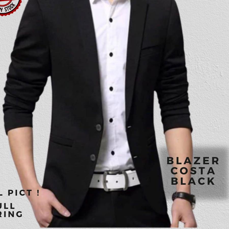 ➼ [ Edison ] Blazer COSTA BLACK - Jas Blazer Pria Slimfit Formal Wisuda Nikah Wedding Casual Hitam ☋