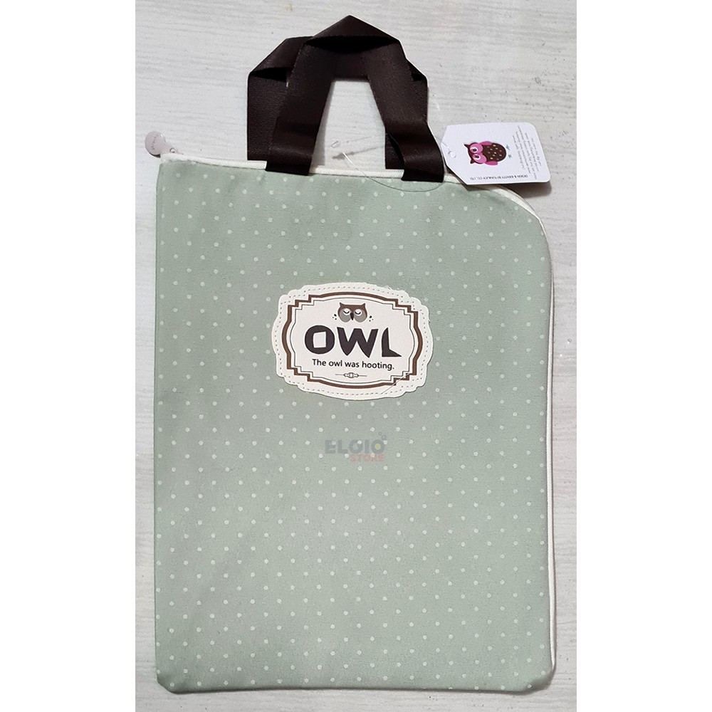 

Tas Map Korea Motif Burung Hantu OWL Document Organizer Hijau Muda