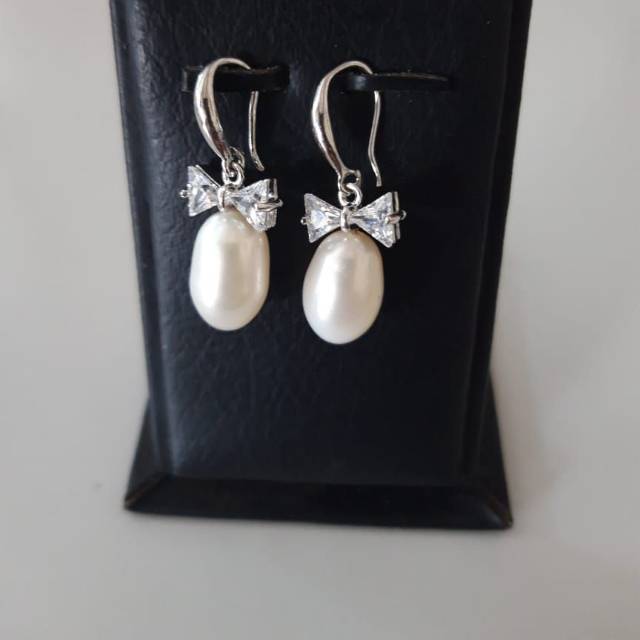 Anting mutiara air tawar lombok asli rangka silver