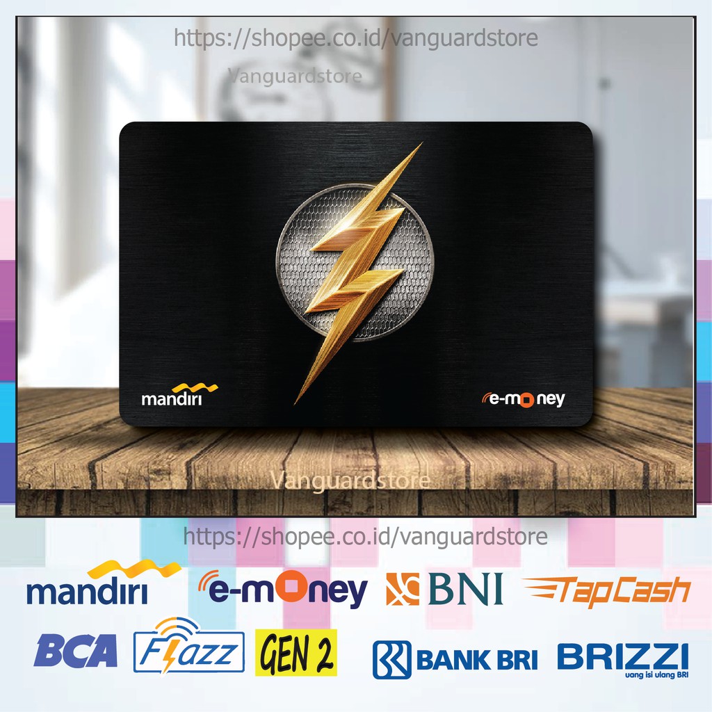 KARTU E MONEY E TOLL LOGO THE FLASH SUPERHERO ANIME 6 EMONEY MANDIRI FLAZZ BCA TAPCASH BRIZZI