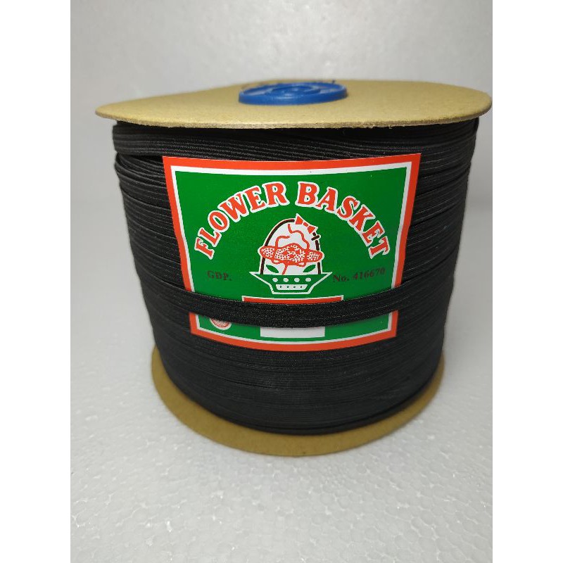 Tali Elastis Karet Masker Putih Dan Hitam Gepeng Halus Lembut Merk Flower Basket Meteran