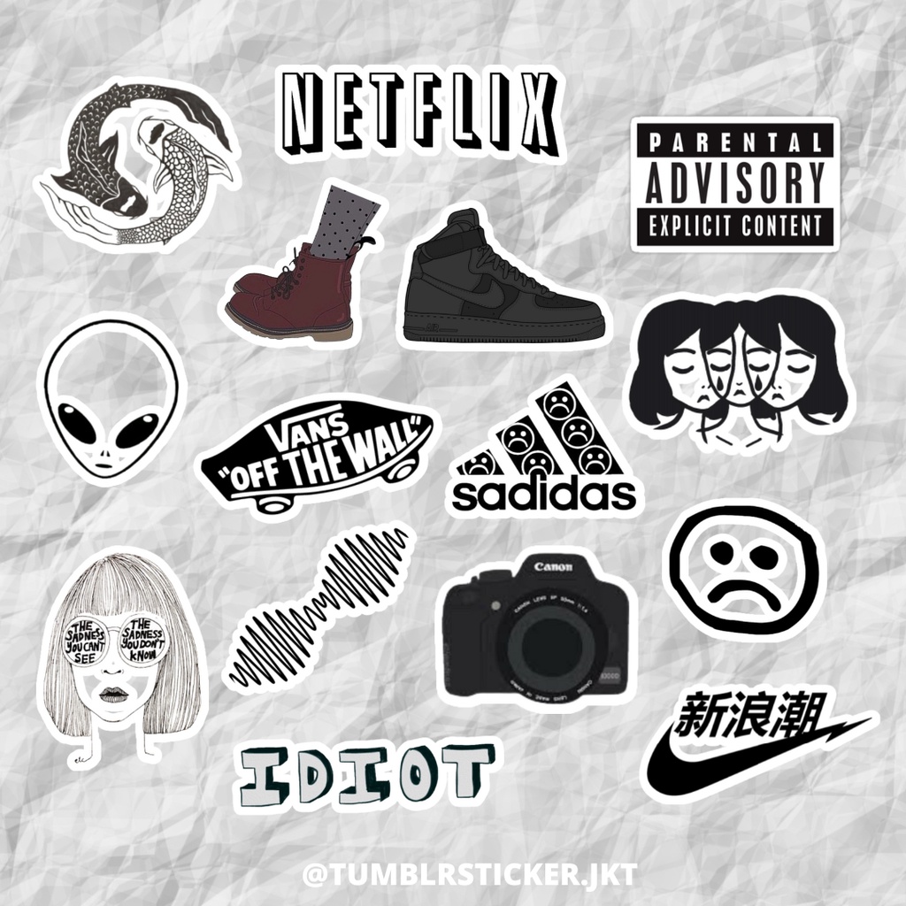 

STICKER TUMBLR BLACK PACK | STICKER AESTHETIC LAPTOP | STICKER TUMBLR HP JURNAL MURAH CUTE