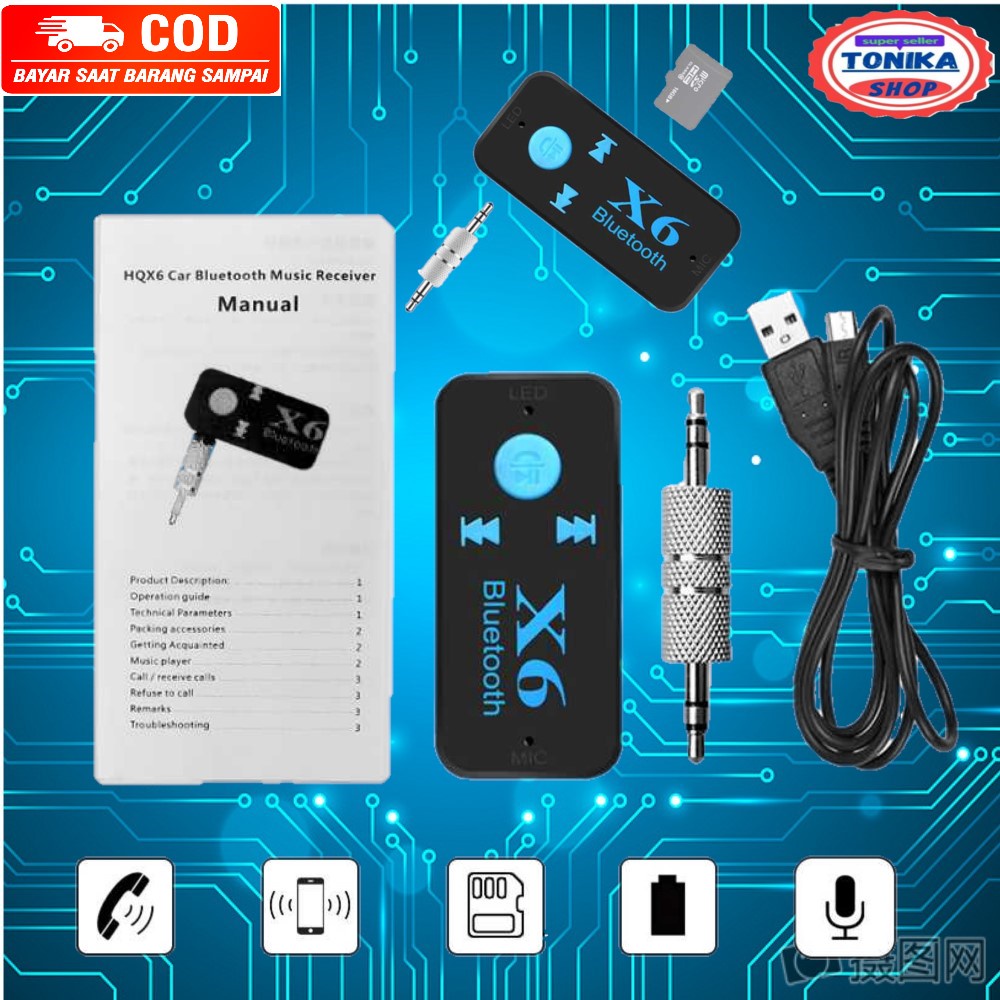 Bluetooth Aux Audio BT Receiver Mobil speaker ampli dll support Micro SD multi fungsi komplit- HQX6