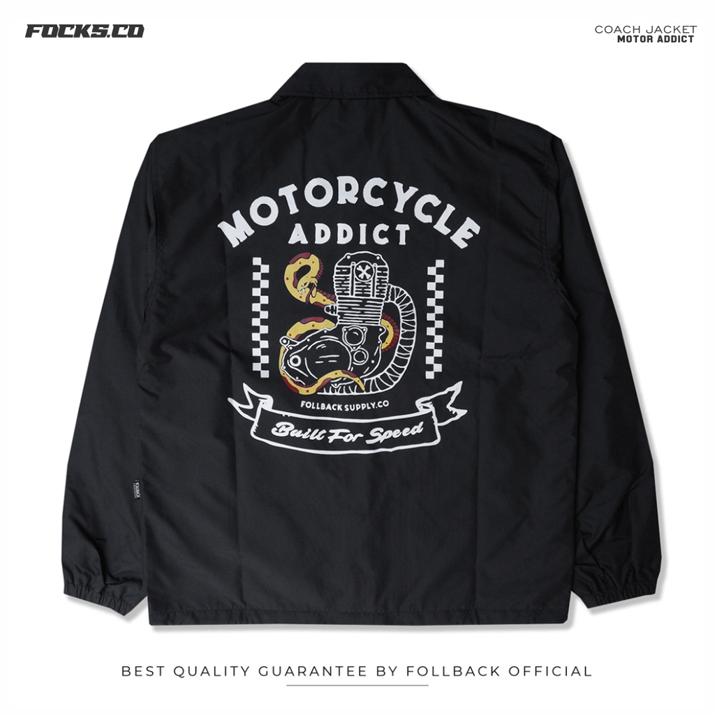 FOLLBACK Coach Jaket Motor Addict Black | Windbreaker | Jacket Waterproof