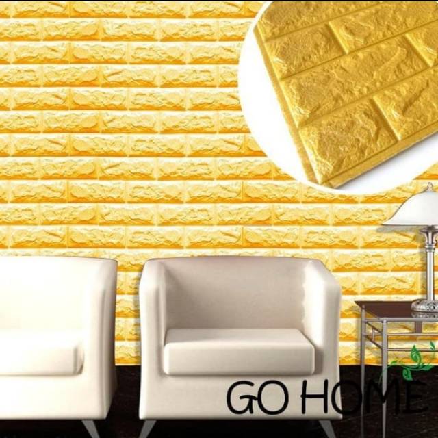 Wallpaper Dinding 3D Foam Brick Batu Bata - Gold/Emas